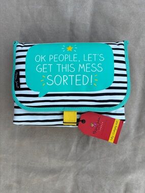Happy Jackson London Foldable Changing Mat - Teal Stripe "Get This Mess Sorted"